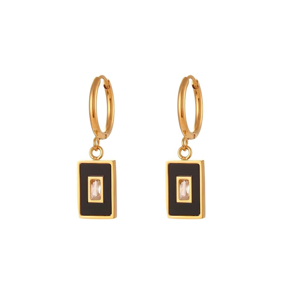 Black Vintage Style Acrylic Pendant Earrings‎ 18K Gold Plated Stainless Steel - Picture 5 of 11